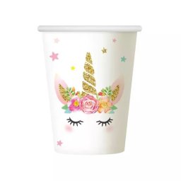 Set de 6 pahare carton cu model unicorn - 266 ml