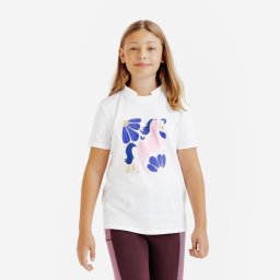 Tricou polo echitație Magic Alb print Copii