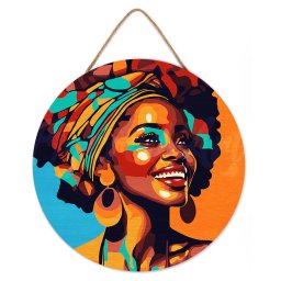 Set pictura pe numere rotunda, pe lemn, Regina africana, O30cm