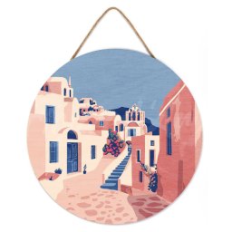Set pictura pe numere rotunda, pe lemn, Santorini, O30cm