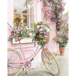 Set goblen cu diamante, fara sasiu, Bicicleta roz, 40x50 cm