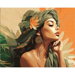 Set goblen cu diamante, cu sasiu, Femeie cu turban verde, 40x50 cm