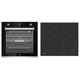 Cuptor Pachet incorporabil SCE828GCF3D, 80 l, 8 functii, convectie 3D + Plita incorporabila cu inductie PSI-64BMG10, 4 zone de gatit, setari putere 9 trepte, sticla ceramica neagra