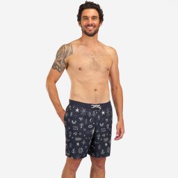 Șort de baie Boardshort surf semi-lung 18'' 100 Symbol Negru Bărbați