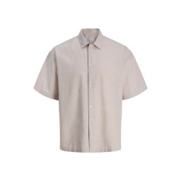 Jack & Jones Camasa oversize cu maneca scurta barbati, din amestec de in, Bej (SELECTATI MARIMEA: L)