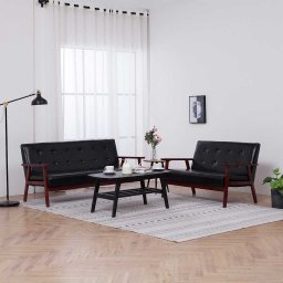 Set de canapele, 2 piese, negru, piele ecologica GartenMobel Dekor