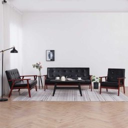 Set canapea, 3 piese., negru, piele artificiala GartenMobel Dekor