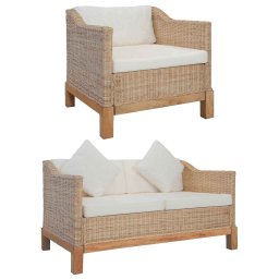 Set de canapele cu perne, 2 piese, culoare naturala, ratan GartenMobel Dekor