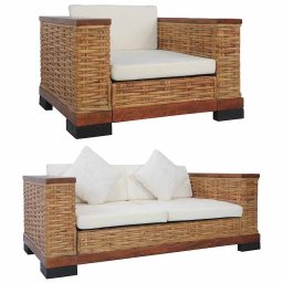 Set de canapele cu perne, 2 piese, maro, ratan natural GartenMobel Dekor