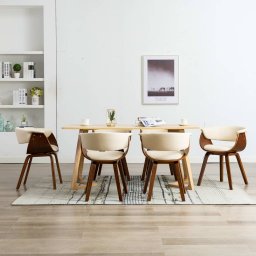 Scaune bucatarie, 6 buc, crem, lemn curbat si piele ecologica GartenMobel Dekor