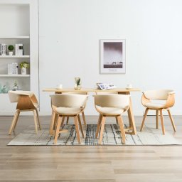 Scaune sufragerie 6 buc. lemn curbat crem si piele artificiala GartenMobel Dekor