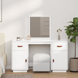 Set de masa de toaleta cu oglinda, alb, lemn masiv de pin GartenMobel Dekor