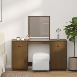 Set masa de toaleta cu oglinda, maro miere, lemn masiv de pin GartenMobel Dekor