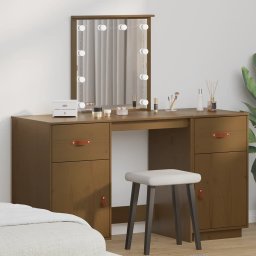 Set de masa de toaleta cu LED, maro miere, lemn masiv de pin GartenMobel Dekor