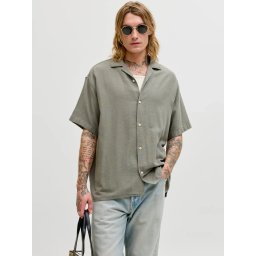 Jack & Jones Camasa cu maneca scurta barbati, din bumbac, Regular fit, Olive (SELECTATI MARIMEA: S)