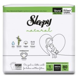 Set 2 x 80 Scutece Bebelusi Sleepy Natural Double, Marimea 1 Newborn, 2-5 kg