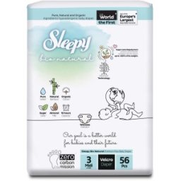 Set 2 x 56 Scutece pentru Bebelusi Sleepy Bio Natural Double- Nr 4 Midi, 4-9 kg