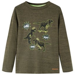 Tricou copii, maneci lungi, kaki închis melanj, 116 GartenMobel Dekor