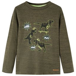 Tricou copii, maneci lungi, kaki închis melanj, 128 GartenMobel Dekor