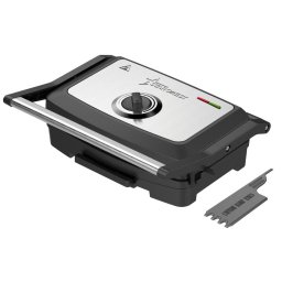 Sandwich-maker Grill Panini STARCREST SGR-2516BX, 1600 W, Placi grill cu invelis ceramic, Temperatura ajustabila, Suprafata de gatire 25.5 x 15.5 cm, Spatula curatare, Negru Inox