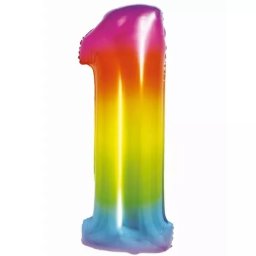 Balon folie de culoarea curcubeului, 76 cm - cifra 1