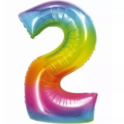 Balon folie de culoarea curcubeului, 76 cm - cifra 2