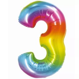 Balon folie de culoarea curcubeului, 76 cm - cifra 3