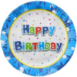Set de 6 farfurii din carton cu inscripție Happy Birtday - albastru