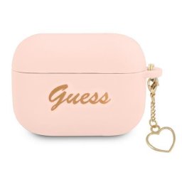 Husa Guess AirPods Pro, Silicone Charm Heart, culoare roz