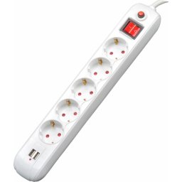 Prelungitor PRELUNGITOR SPACER, Schuko x 5, conectare prin Schuko (T), USB x 2, cablu 3 m, 16 A, max. 3500W, protectie supratensiune, alb, "PP-5-30 USB"/45505960 (include TV 0.8lei)