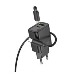 Incarcator retea HOCO N63, 30W, 1x USB-C, 1x USB-A, Black + Cablu Lightning
