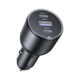 Incarcator auto UGREEN EC705, 1 x USB-A, 2 x USB-C, 130W, Black + Cablu USB-C
