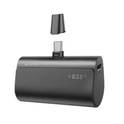 PowerBank VEGER Mini Plug On W0556, 5000 mAh, USB Type-A, USB Type-C, Black