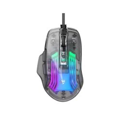Mouse gaming cu fir HAVIT MS1011SE, 7200 DPI, RGB, Transparent Black