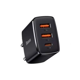 Incarcator retea BASEUS Compact CCXJ-E01, 30 W, 2 x USB, 1 x USB Type-C, QuickCharge, negru