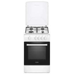 Aragaz pe gaz Samus SM561ANS, 4 arzatoare, cuptor pe gaz 54 litri, geam dublu la cuptor, capac metalic, latime 50 cm, alb