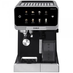 Espressor cafea Samus Infinity 20, cafea macinata, 20 bar, 1350 W, capacitate 1.8 litri, rezervor lapte 500 ml, 7 optiuni de cafea, buton curatare, negru + argintiu