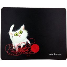 Mouse Pad SERIOUX Cat and Ball of Yarn, Black