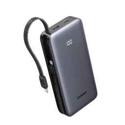 PowerBank UGREEN PB528, 20000 mAh, 30W, 1 x USB-C, 1 x USB-A, 2 x Cablu USB-C incorporabil, Gray
