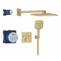 Sistem dus incastrat Grohe Grohtherm SmartControl SmartActive 310 Cube, Brushed Cool Sunrise, auriu periat mat