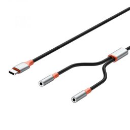 Cablu Audio Splitter USB-C - 2 x 3.5mm XO Design NB-R269B 2in1, 1.2m, Negru