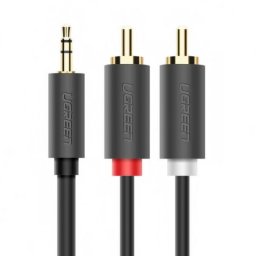 Cablu Audio 3.5mm - 2 x RCA UGREEN AV102, 5m, Gri