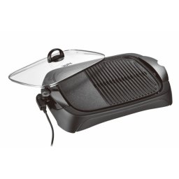Gratar electric cu capac Oliver Voltz OV51015BM, 2000 W, Zona striata si neteda, Acoperire marmura, Negru