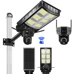 Lampa solara stradala cu camera supraveghere incorporata 4G 8MP 4K Vedere Nocturna Detectie Miscare