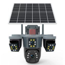 Camera de supraveghere cu panou solar si 4 lentile 4G cu senzor miscare si alarma GRI leduri multiple