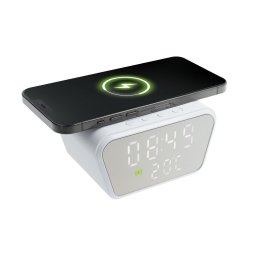 Incarcator Wireless, Fast Charging cu Ceas Digital si Termometru incorporat, 11 x 8 x 6.5 cm, Alb