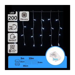 Aigostar - LED ghirlandă de Crăciun pentru exterior 200xLED/8 funcții 13x0,4m IP44 alb rece