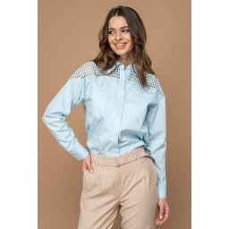 Camasa uni oversize din bumbac CEZARA Hermosa, bleu