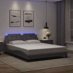Gossi cadru de pat cu lumini led, gri, 160x200 cm, piele ecologica