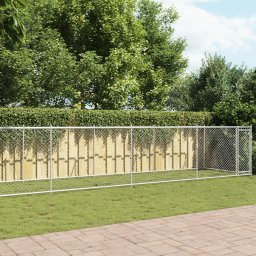 Gossi cusca pentru caini cu usa, gri, 10x2x1,5 m, otel galvanizat